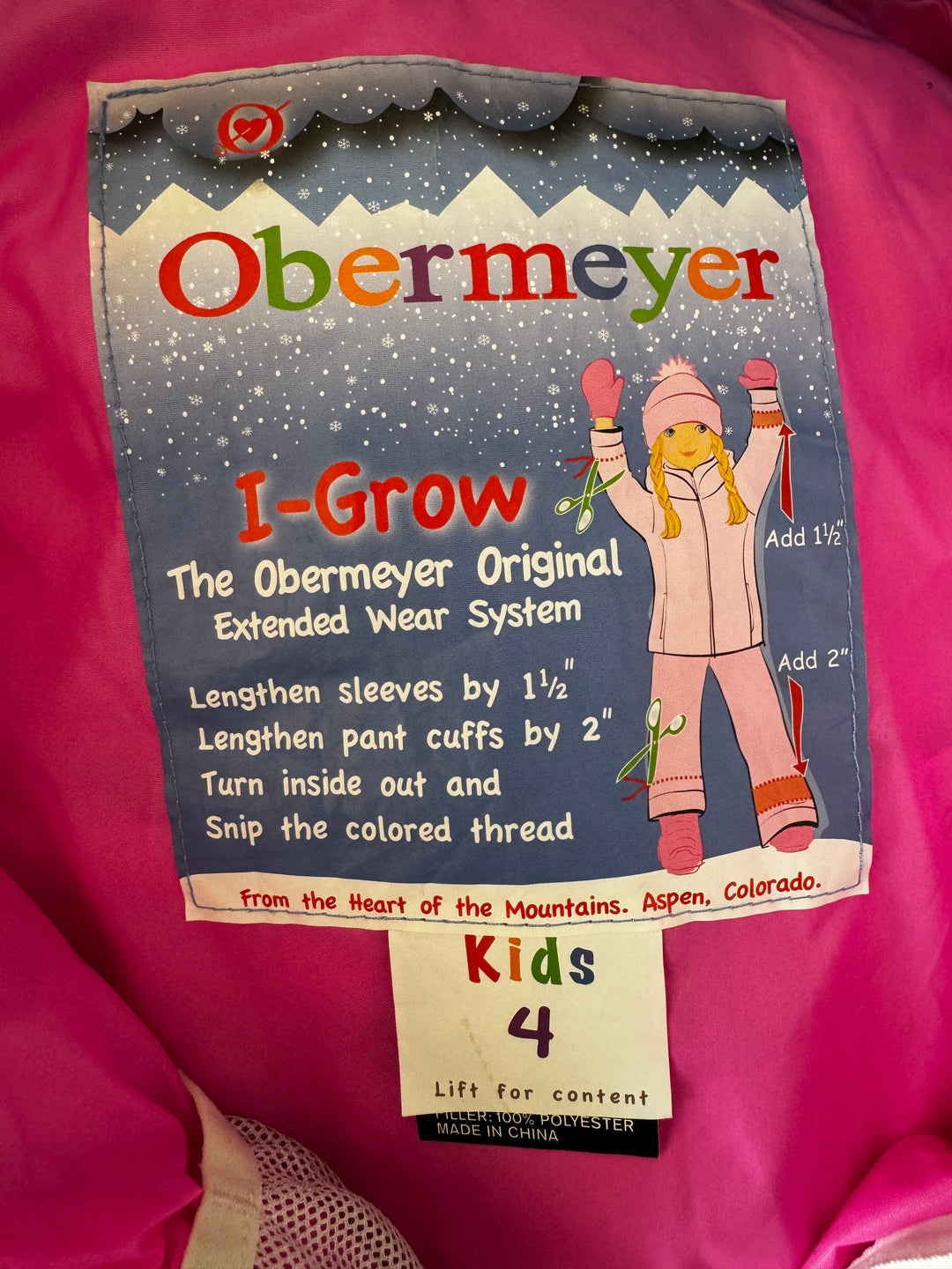 Obermeyer Kids Ski Jacket 4 Years